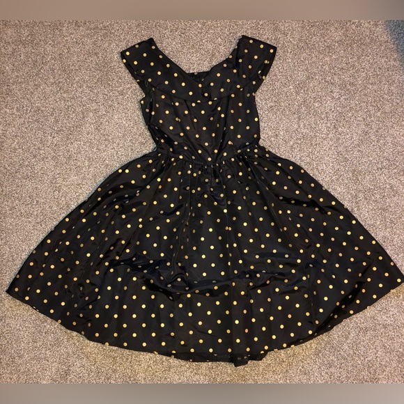Vintage Black and Gold Polka Dot Dress - Picture 2 of 4